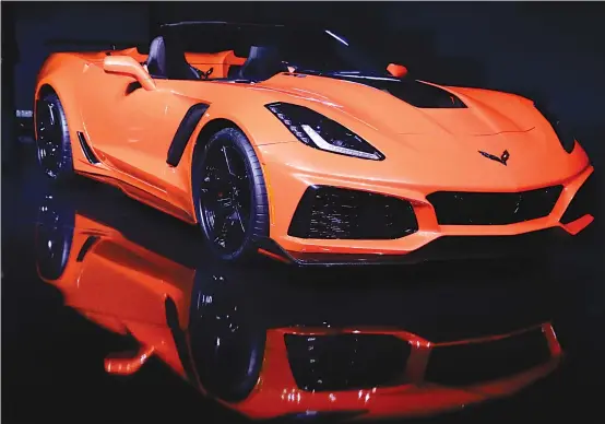  ??  ?? The 2019 Chevrolet Corvette ZR1 convertibl­e is revealed during the AutoMobili­ty LA auto show in Los Angeles.