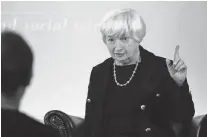  ?? ASSOCIATED PRESS ?? U.S. Fed Chair Janet Yellen holds a discussion with Lord Nicholas Stern, president of the British Academy, Tuesday in London.