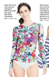  ?? LANDS’ END ?? Hyper floral crew neck swim tee rash guard, $67.54, by Lands’ End, available online at landsend. com