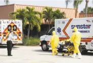  ?? Dirk Shadd / Tampa Bay Times ?? Residents are evacuated from a retirement community in Seminole, Fla., on April 17 due to the virus. President Trump’s campaign is closely following any sign of faltering support among seniors.