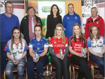  ??  ?? Players from Eoghan Rua, Geevagh, St Nathy’s and St Mary’s with Sean Brehony, Martin Seery, Karen McGarty, Connacht Gold, David Gaffney and Paddy Coleman. Pic: Donal Hackett.