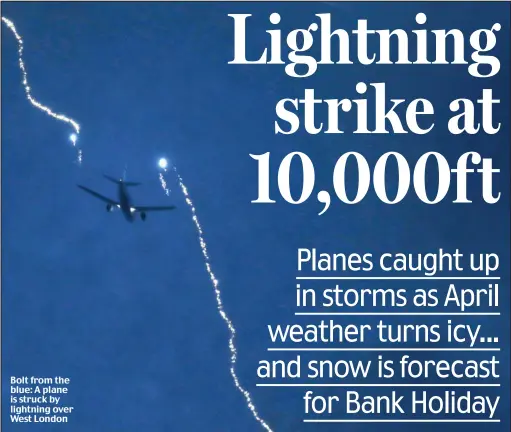  ??  ?? Bolt from the blue: A plane is struck by lightning over West London