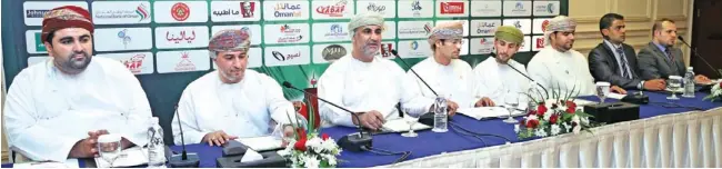  ??  ?? READY FOR ACTION: Organising Committee Chairman Khalifa Al Issayie, third left, speaks during a press conference at Hotel Interconti­nental yesterday.