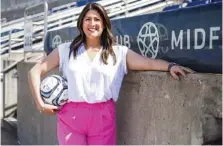  ?? STAFF PHOTO BY OLIVIA ROSS ?? Madyson Smith, chief revenue officer of the Chattanoog­a Football Club, poses for a photo in late April at Finley Stadium.