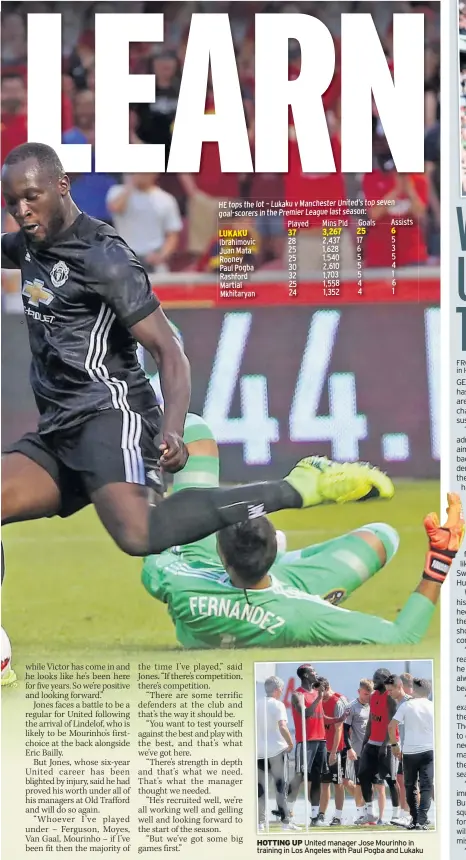  ??  ?? HOTTING UP United manager Jose Mourinho in training in Los Angeles with Paul Pogba and Lukaku