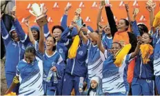  ?? Picture: FREDLIN ADRIAAN ?? WE’RE THE CHAMPIONS: Northern Areas Football Associatio­n Easter Tournament women’s winners Park United celebrate their victory at the Gelvandale track yesterday