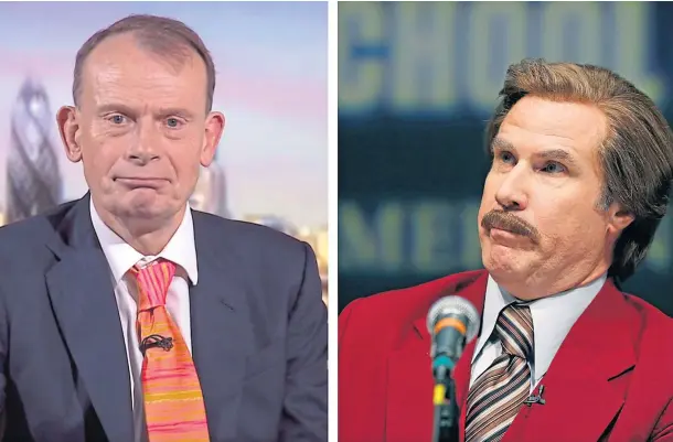  ?? ?? FINAL BOW: Andrew Marr finished his last BBC show with a quote from his “mentor”, Anchorman movie character Ron Burgundy.