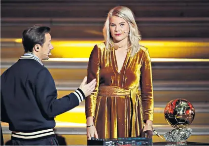  ??  ?? Remark: Ballon d’or winner Ada Hegerberg looks stunned as Martin Solveig, the show’s host, asks her if she can twerk