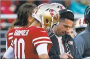  ??  ?? Jimmy Garoppolo’s calm presence has unlocked the full abilities of 49ers’ head coach and play-caller Kyle Shanahan.