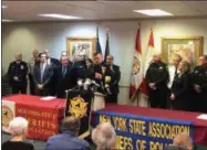  ?? PHOTO COURTESY ONEIDA COUNTY SHERIFF’S OFFICE ?? Oneida County Sheriff Robert Maciol, who is also the president of the New York State Sheriff’s Associatio­n, leads a joint press conference with the NYSSA and New York State Associatio­n of Chiefs of Police in Albany on Thursday, Feb. 7, 2019.