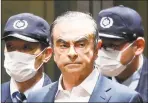  ?? Associated Press file photo ?? Former Nissan Chairman Carlos Ghosn leaves Tokyo’s Detention Center in April. By jumping bail, Ghosn, who had long insisted on his innocence, has now committed a clear crime and can never return to Japan without going to jail.