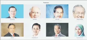 ??  ?? Screenshot shows some of the politician­s featured on the website.
