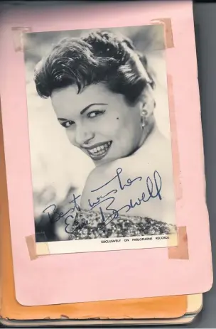  ??  ?? Eve Boswell’s signed photograph in Terry’s album