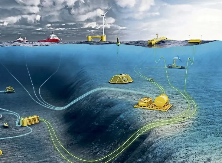  ?? ?? ■ Verlume have demonstrat­ed through a CGI graphic how power would ciculate between undersea stations; left, chief commercial officer Andy Martin and, below, founder and CEO Richard Knox.