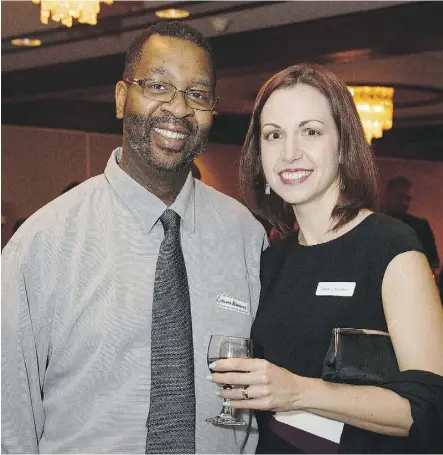  ??  ?? Chuma and Andrea Nwobosi are all smiles at the IABC Gala at the Chateau Lacombe Thursday.