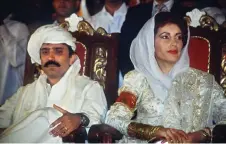  ?? ?? Benazir Bhutto (right) is seen during her wedding where she is getting married Zardari in Karachi December 18, 1987.