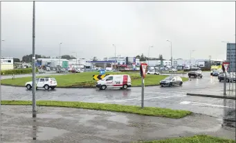  ??  ?? The roundabout in Collooney where a truck recently overturned. The community wants a footbridge to make it safer for pedestrian­s connecting the commercial zones with the village of Collooney.