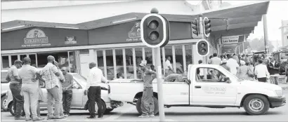  ??  ?? Some motorists do not practise due care when approachin­g intersecti­ons whose traffic lights are not working.The picture taken yesterday shows a motorist who rammed into the back of a pick-up truck at the intersecti­on of Fife Street and 9th Avenue after a power cut in Bulawayo