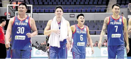  ?? —AUGUST DELA CRUZ ?? NATIONALS IN THE BUBBLE Former Philippine team members (from left) Beau Belga of Rain or Shine, Matthew Wright of Phoenix, Ginebra’s Scottie Thompson and TNT’S Poy Erram are all in the PBA restart in Clark.