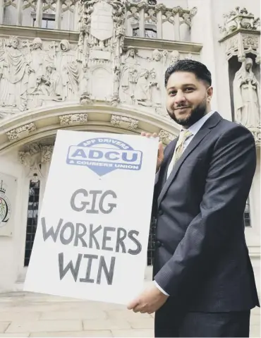  ??  ?? Driver Yaseen Aslam outside the Supreme Court where justices ruled against Uber