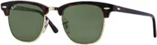  ??  ?? Ray-ban RB3016 Classic Clubmaster Sunglasses – Mock Tortoise Arista Inspired by the 50s, Ray-ban Clubmaster Classic sunglasses are both retro and timeless.