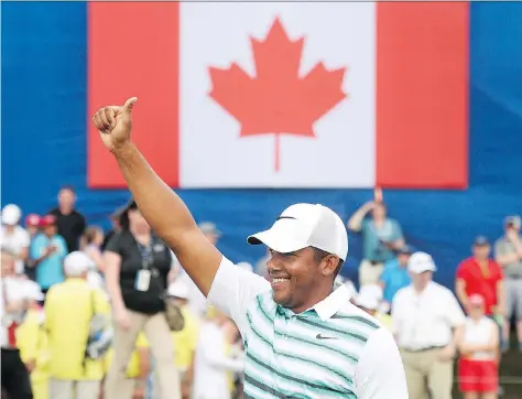  ?? NATHAN DENETTE/THE CANADIAN PRESS/FILES ?? Jhonattan Vegas celebrates after winning the RBC Canadian Open at Glen Abbey Golf Club in Oakville, Ont., last July. The tournament will return to Glen Abbey on Thursday, although the future of that golf course is uncertain.
