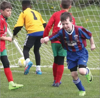  ??  ?? Pic: Paul Connor Aaron James celebrates his goal for East Meath United Under-10s against Balbriggan.