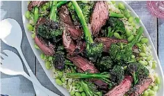  ??  ?? Barbecue Asian beef with edamame broccolini salad and sesame corn.
