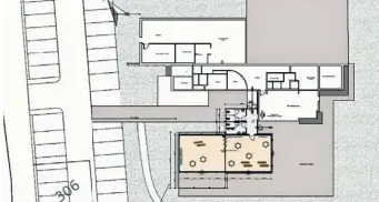  ??  ?? L’extension (en jaune) prévoit une salle modulable, ainsi que des vestiaires. Un réaménagem­ent de l’existant sera également réfléchi pour optimiser au maximum le site. (document mairie d’Aizenay)