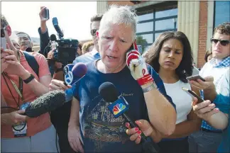  ?? CLIFF OWEN / AP ?? Rep. Mo Brooks, R-ala., who witnessed Wednesday’s shooting at a congressio­nal baseball practice, meets with reporters in Alexandria, Va. Brooks is holding firm on his beliefs that fewer restrictio­ns on firearms are needed.