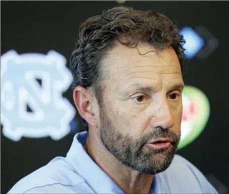  ?? THE ASSOCIATED PRESS ?? North Carolina coach Larry Fedora makes comments during the team’s media day Monday.