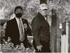  ?? Andrew Caballero-Reynolds / AFP via Getty Images ?? President Donald Trump returns to theWhite House after playing golf Saturday at his club in Virginia.