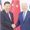  ?? — Reuters ?? reportedly said Beijing does not seek to challenge the United States or “change the existing internatio­nal order”.
On the pressing issue of Russia’s war in Ukraine and President Vladimir Putin’s veiled threats to use nuclear weapons, the pair agreed that nuclear war should not be US President Joe Biden shakes hands with Chinese President Xi Jinping as they meet on the sidelines of the G20 leaders’ summit in Bali, Indonesia, on Monday.