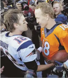  ?? HERALD FILE PHOTO ?? BROTHERS IN ARMS: Tom Brady and Peyton Manning are two of the NFL’s all-time greats, thanks in large part to the transforma­tion into a pass-heavy league.