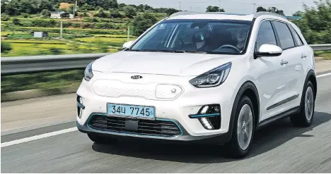  ??  ?? The 2019 Kia Niro EV has a rated driving range of 385 kilometres, but with regenerati­ve braking, it can go even further than that between charges.