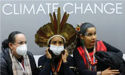  ?? ?? Jozilieia Daniza Jagso Inacio Jacodson Schild, Puyr dos Santos Tembe and Shirley Adilson Silva, Indigenous members of the Brazilian APIB associatio­n, at Cop26 in Glasgow, Scotland, November 2021. Photograph: Yves Herman/Reuters