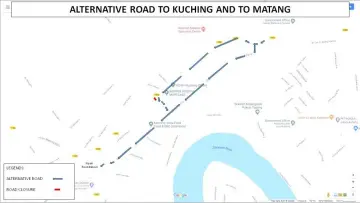  ??  ?? Diagram shows the traffic diversion at a section of Jalan Tun Abdul Rahman Yakub, which leads to Kuching city via Jalan Astana.
