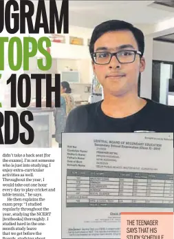  ?? PHOTO: TWITTER PARVEENKUM­AR_HT ?? Prakhar Mittal, who’s one of the four joint national toppers. He lost one mark in French; Above: His marksheet