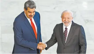  ?? MARCELO CAMARGO/AGÊNCIA BRASIL ?? Presidente Luiz Inácio Lula da Silva recebe o presidente da Venezuela, Nicolás Maduro, em Brasília