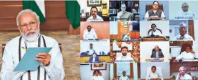  ??  ?? PRIME MINISTER Narendra Modi and leaders of other political parties during a videoconfe­rence on the border situation, in New Delhi on June 19.