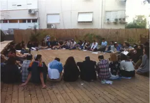  ?? (Courtesy) ?? STUDENTS FROM Druse and Jewish pre-military academies sit together on the premises of the Tel Aviv Internatio­nal Synagogue on Friday.