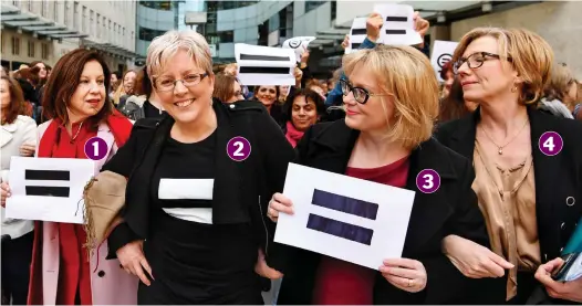  ??  ?? Campaignin­g: Protesters outside BBC headquarte­rs included: 1. Chief internatio­nal correspond­ent Lyse Doucet, 2. Former China editor Carrie Grace, 3. Education editor Branwen Jeffreys, 4. Radio 4’s Today programme presenter Sarah Montague 1 2 3 4