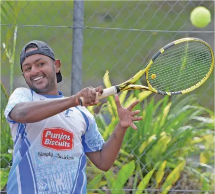  ?? Photo: Ronald Kumar. ?? Tennis Fiji national rep Sumeet Lal trains at the Albert Park courts in Suva on May 19, 2020.