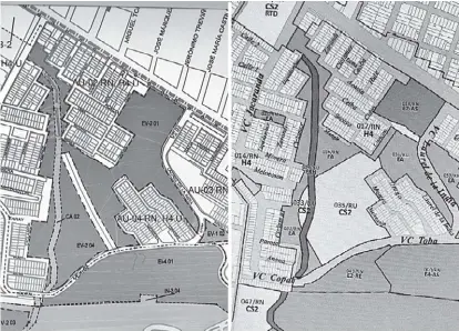  ??  ?? Izquierda, plan parcial anterior con el área destinada a jardines; derecha, nuevo plan, con menos área verde