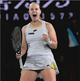  ?? Andy Wong Associated Press ?? ANNA BLINKOVA upset 2023 runner-up Elena Rybakina in a wild, record tiebreaker, winning 6-4, 4-6, 7-6 (20) in the second round of the Australian Open.