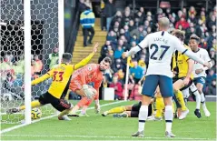  ??  ?? Close call: Watford debutant Ignacio Pussetto clears off the line in added time