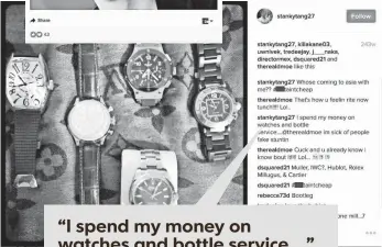  ?? ILLUSTRATI­ON BY USA TODAY ?? “I spend my money on watches and bottle service....”