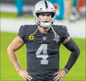  ?? Heidi Fang Las Vegas Review-journal @Heidi Fang ?? Oddsmakers figure Derek Carr’s Raiders for 7½ or eight victories, and Sunset Station’s Chuck Esposito says Carr’s team needs to prove it can win on the road.