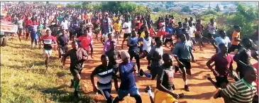  ?? ?? SOME OF THE OVER 600 ASPIRING SOLDIERS WHO JOINED THE UEDF RECRUITMEN­T EXERCISE UNDER KWALUSENI YESTERDAY. THEY WERE PICTURED AT THE START OF THE 3.2KM RACE.