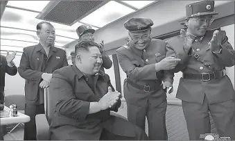  ?? -REUTERS ?? North Korean leader Kim Jong Un guides the test firing of a new weapon, in this undated photo released on August 16, 2019 by North Korea's Korean Central News Agency (KCNA).